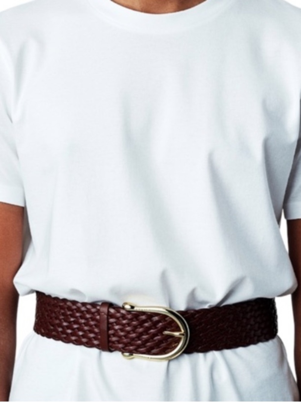 MICHAEL Michael Kors Brown Braided Bonded Leather Belt Horseshoe Buckle Medium